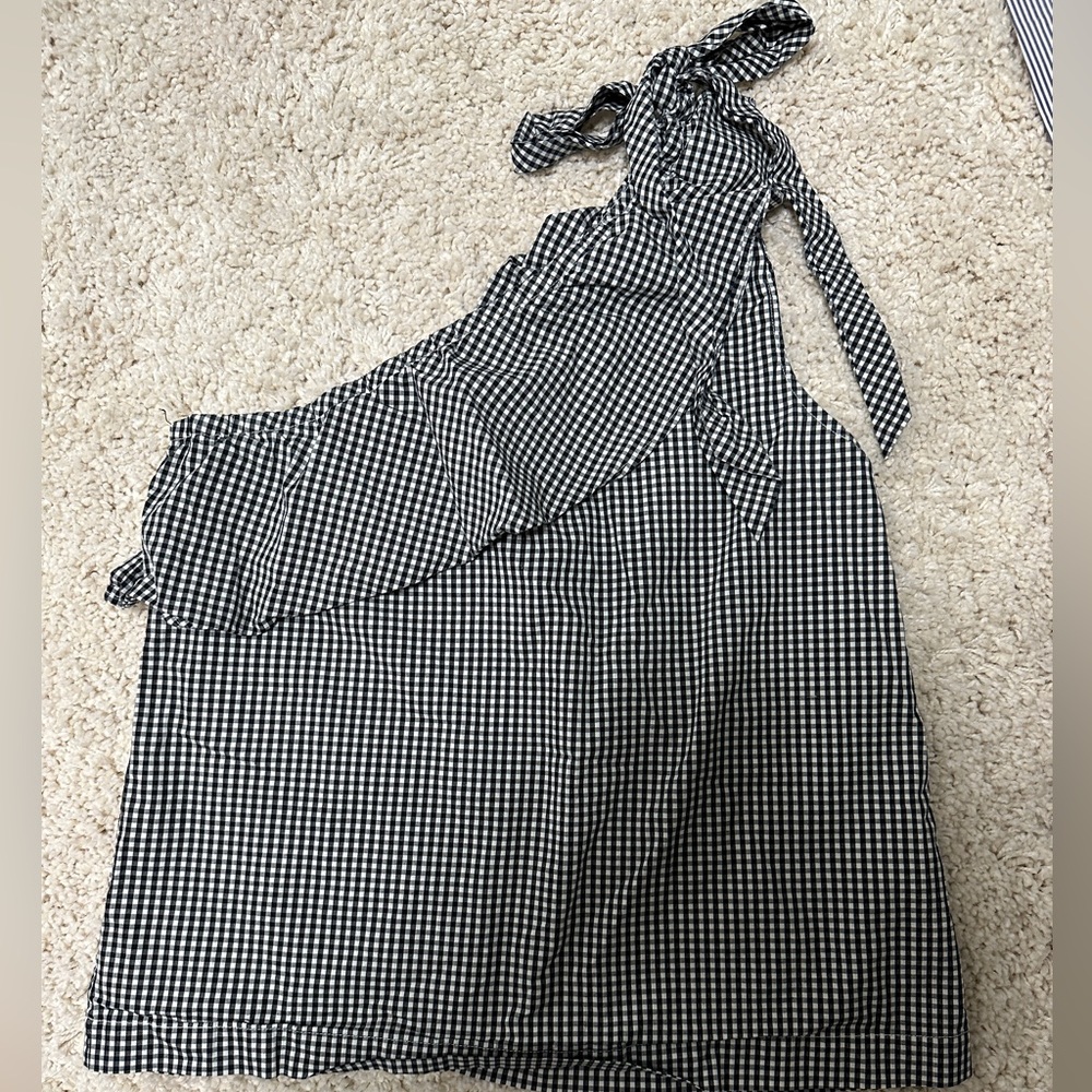 Vineyard Vines Petit Gingham One Shoulder Bow Top - Black - Size 4
